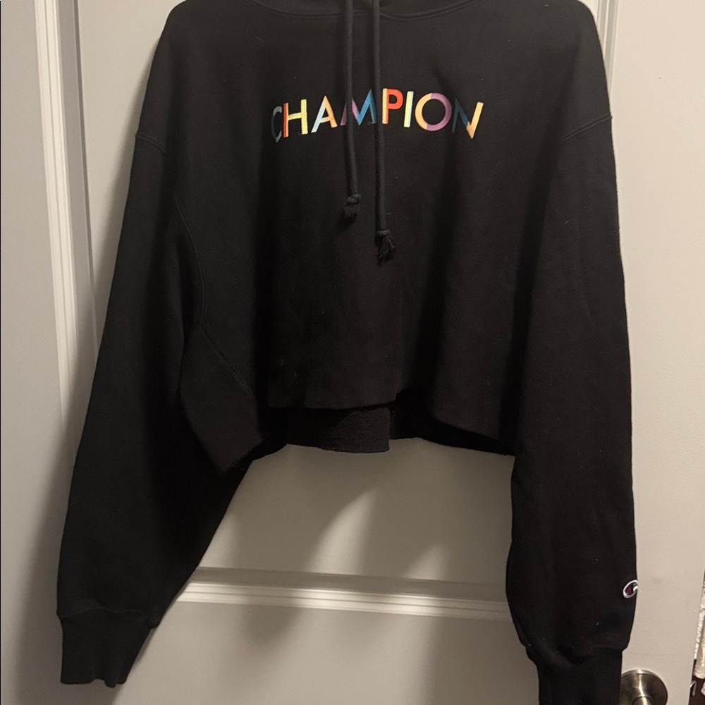 Champion Black Hoodie with Multicolor Logo